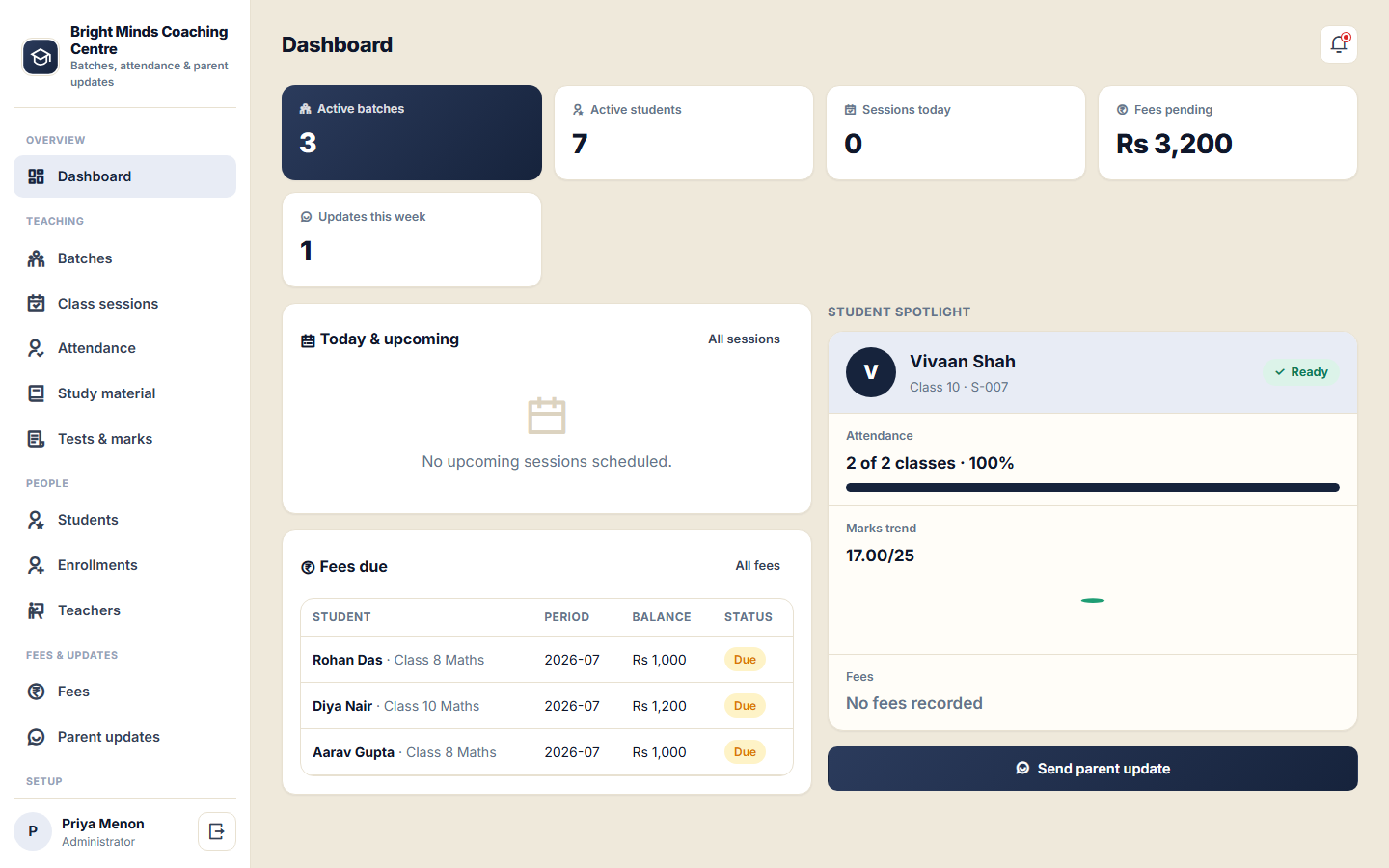 Coaching and Tuition Centre Management Software screenshot