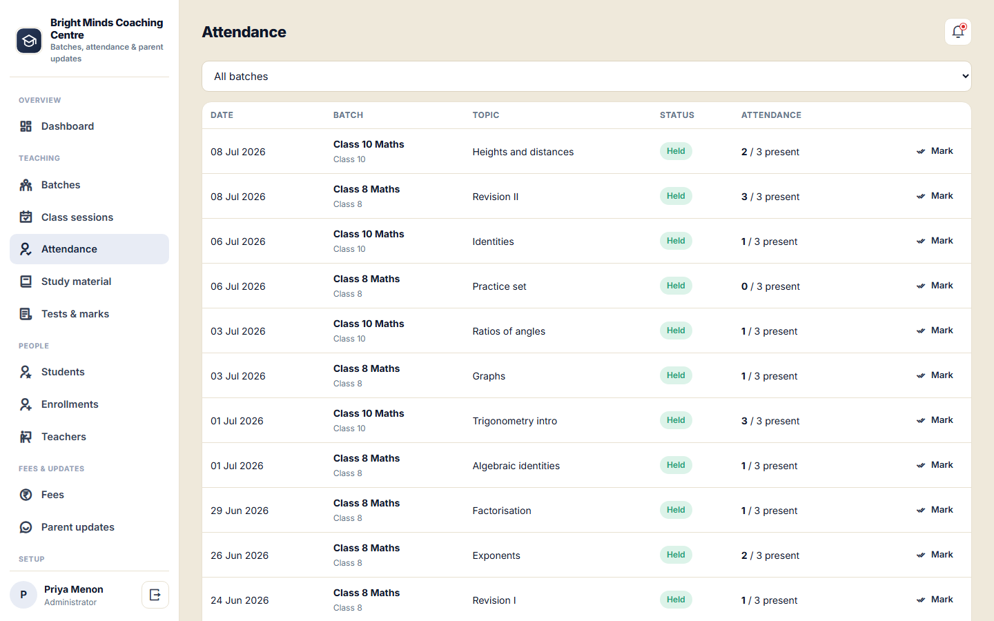 Coaching and Tuition Centre Management Software screenshot