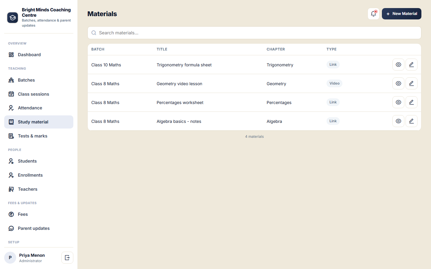 Coaching and Tuition Centre Management Software screenshot