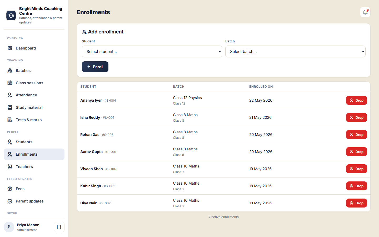 Coaching and Tuition Centre Management Software screenshot
