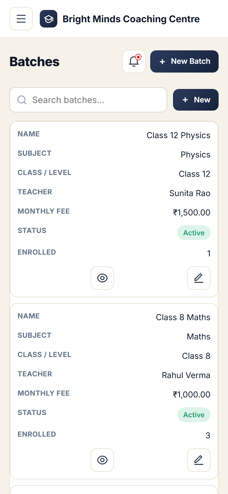 Coaching and Tuition Centre Management Software screenshot