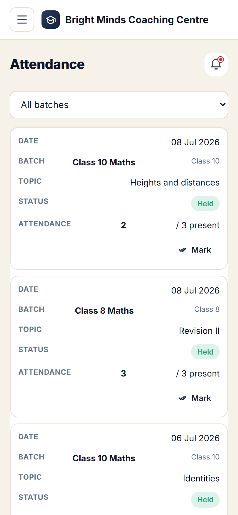 Coaching and Tuition Centre Management Software screenshot