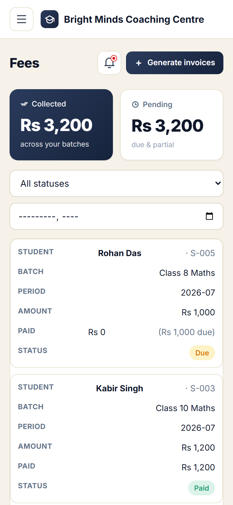 Coaching and Tuition Centre Management Software screenshot