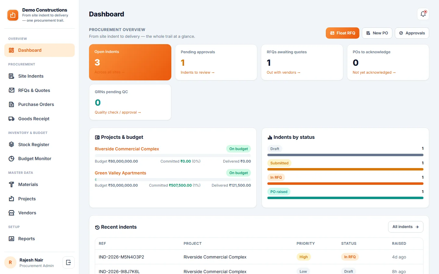 Construction Material Procurement & Vendor Management System