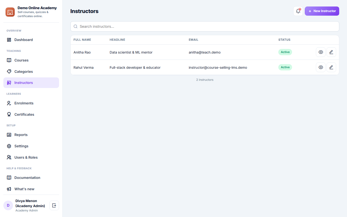 Course-selling LMS screenshot