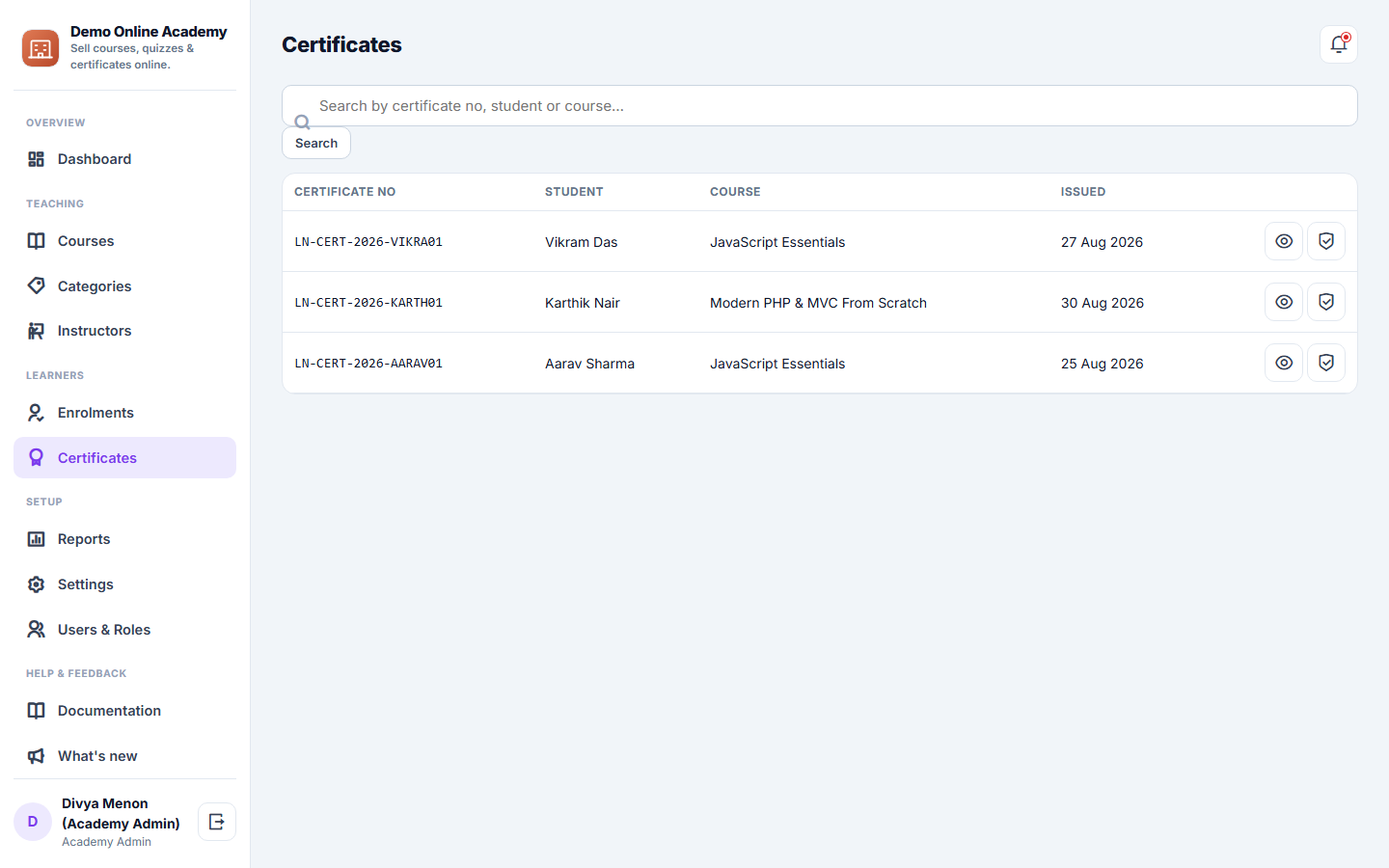 Course-selling LMS screenshot