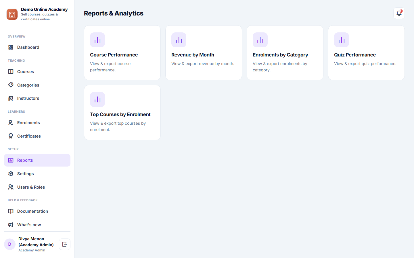 Course-selling LMS screenshot