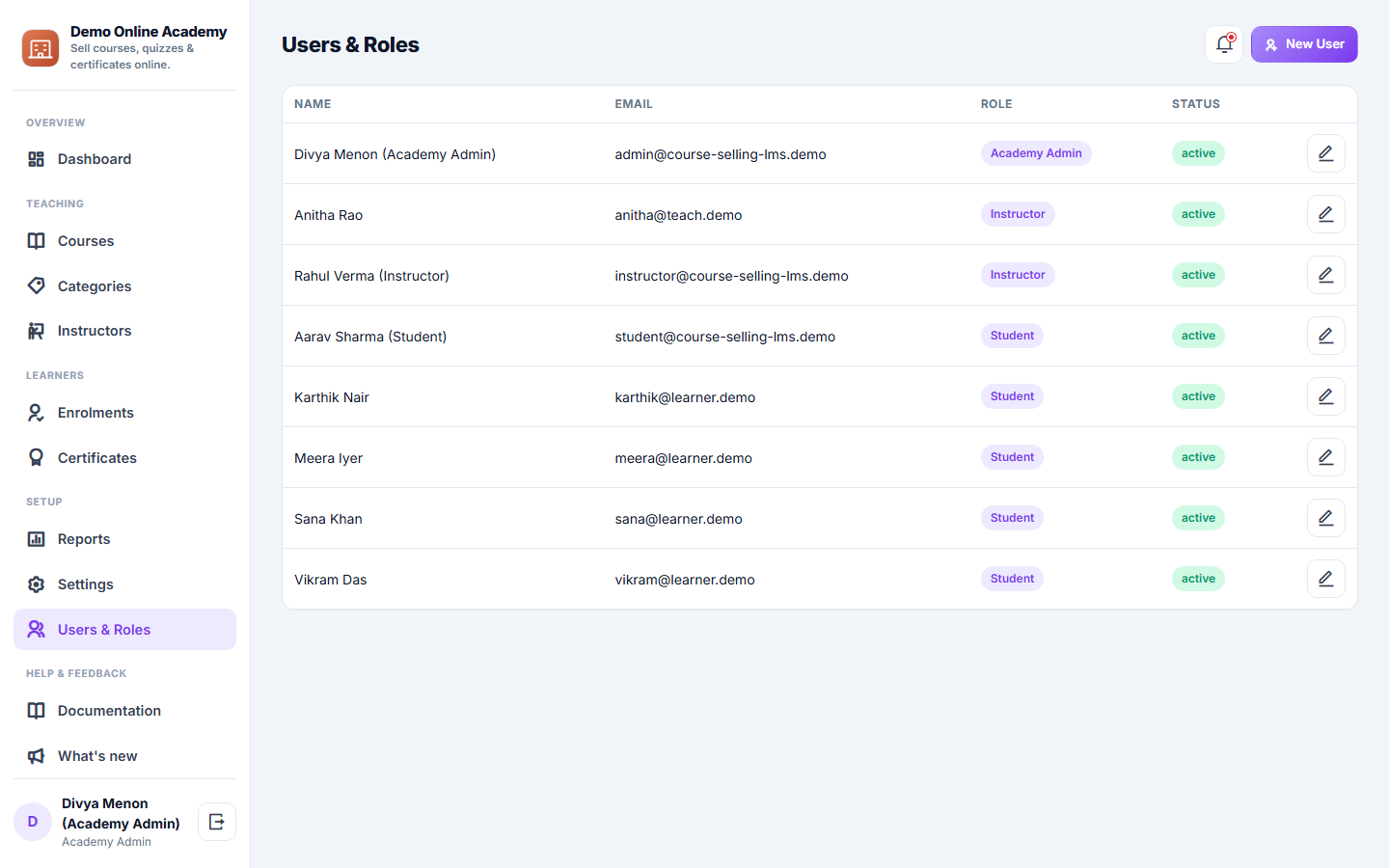 Course-selling LMS screenshot