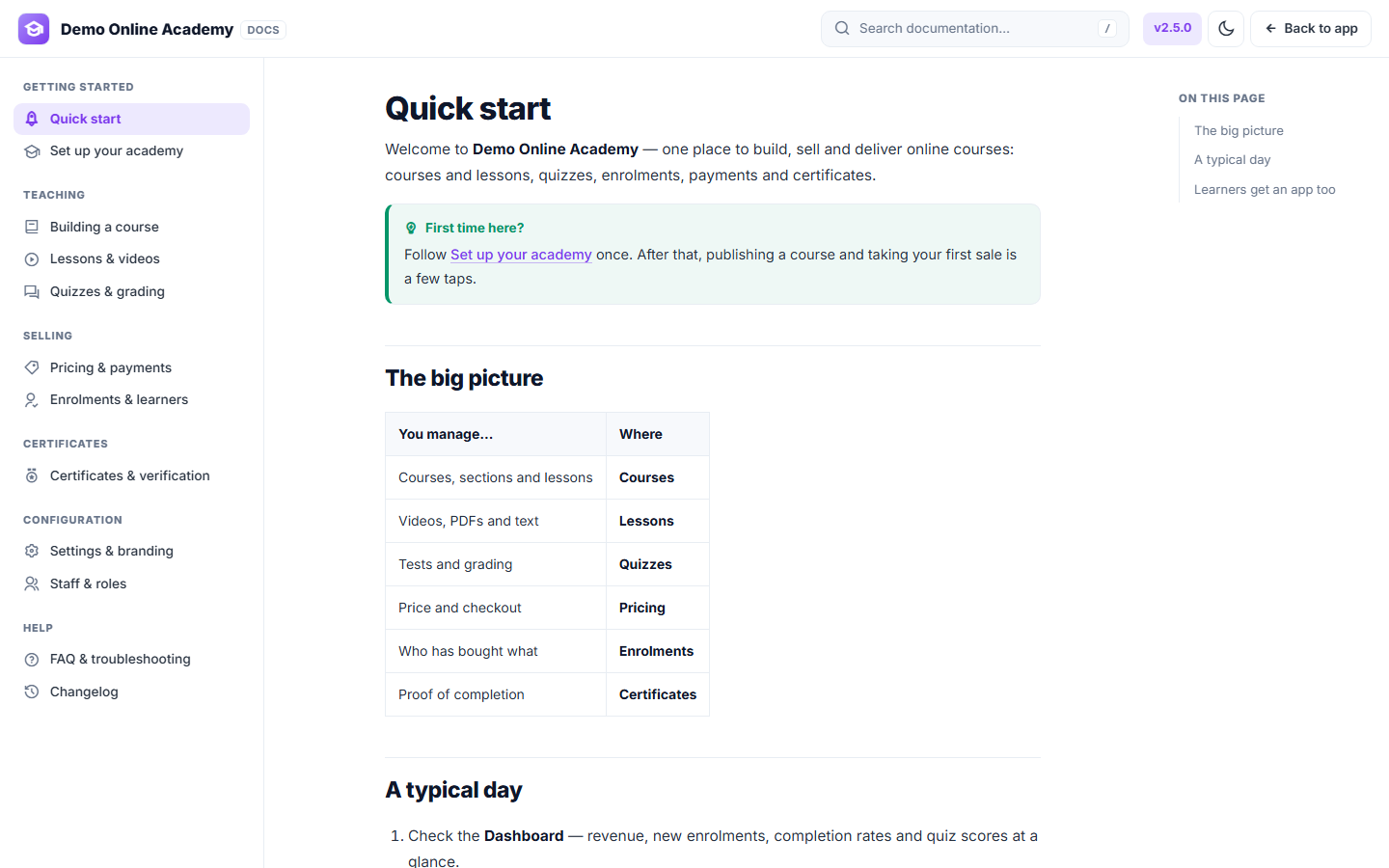Course-selling LMS screenshot
