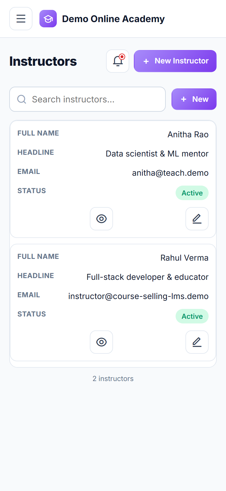 Course-selling LMS screenshot