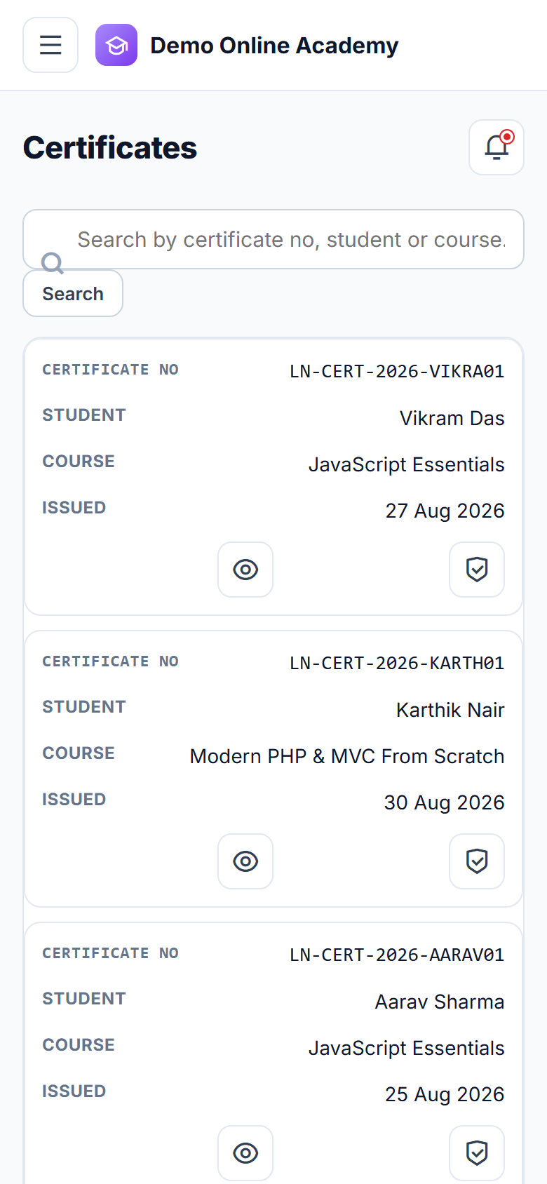 Course-selling LMS screenshot