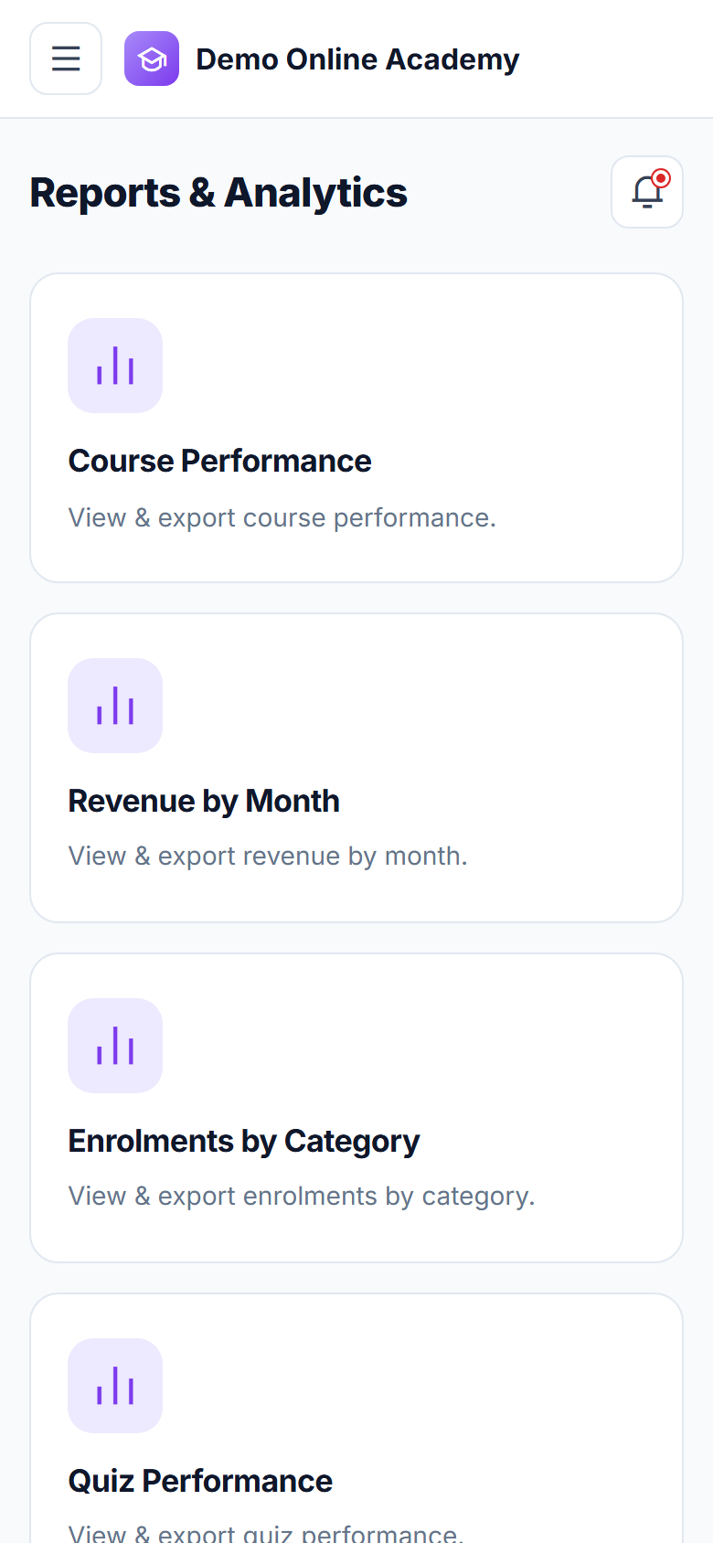 Course-selling LMS screenshot