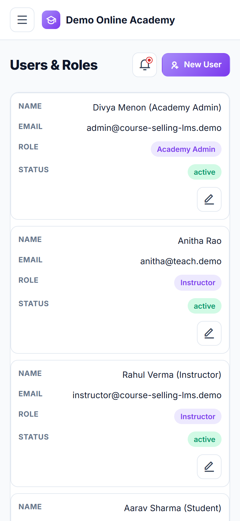Course-selling LMS screenshot