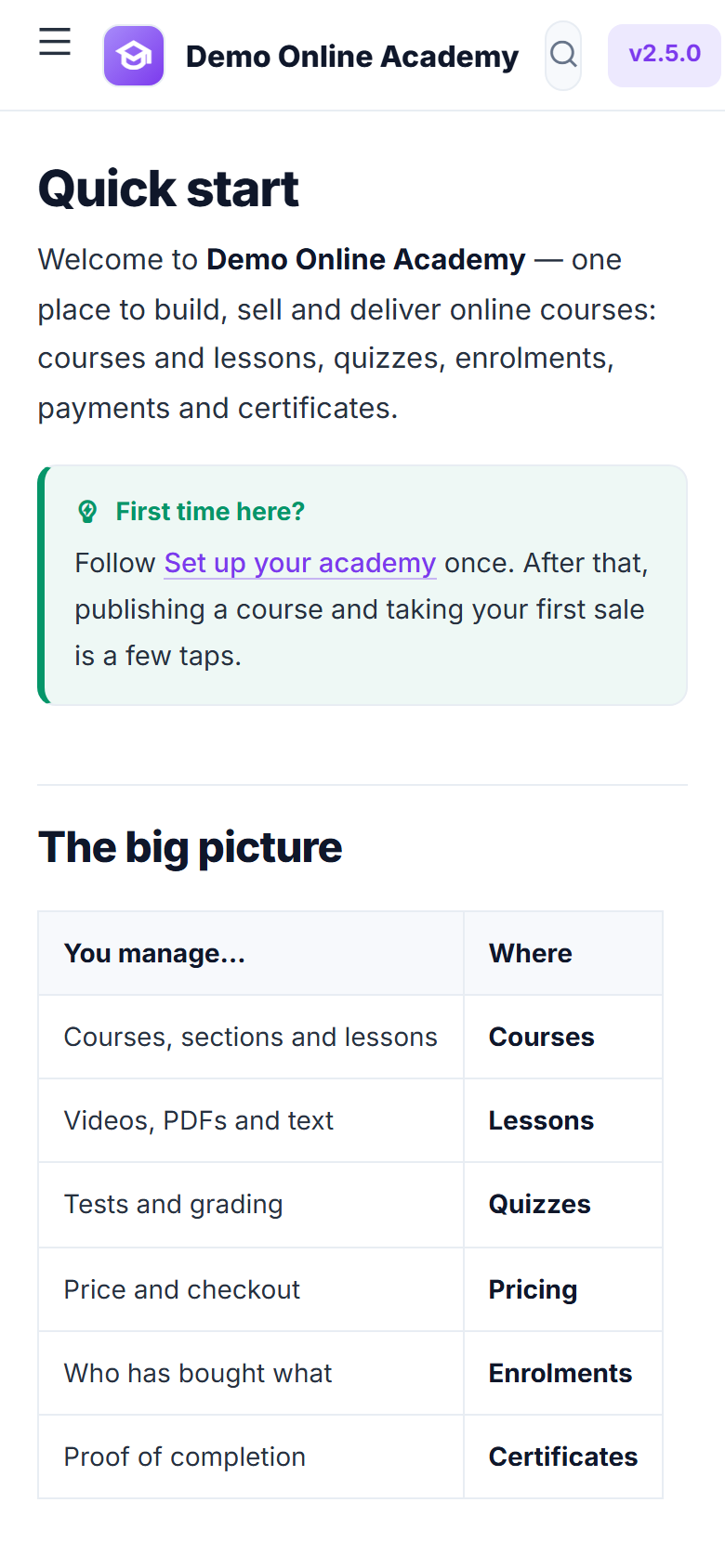 Course-selling LMS screenshot