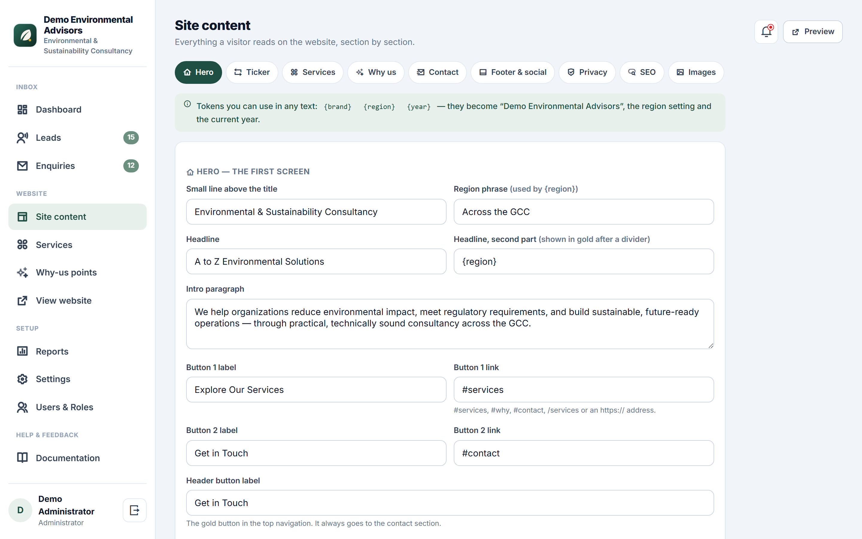 Environmental & Sustainability Consultancy Platform screenshot