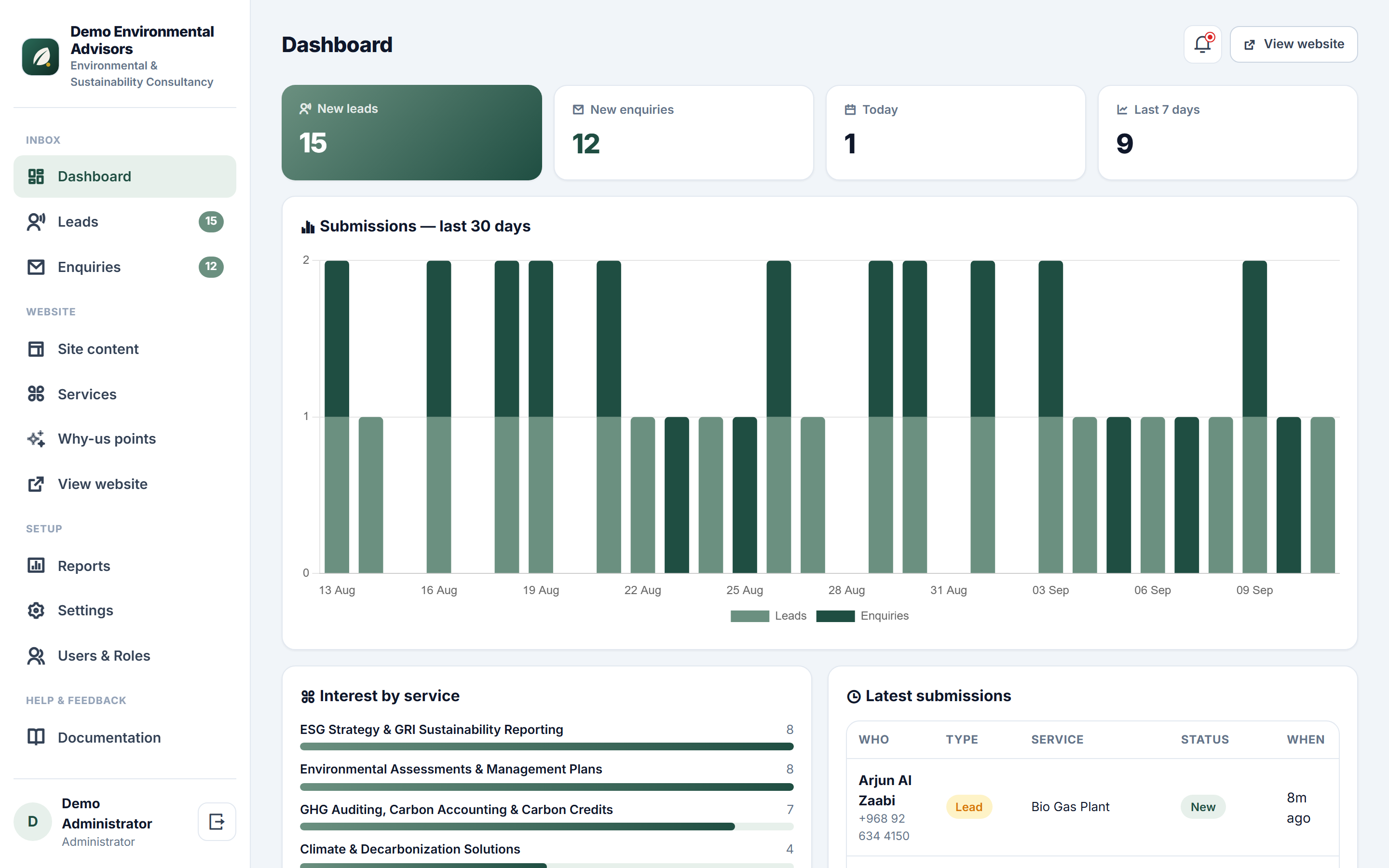 Environmental & Sustainability Consultancy Platform screenshot