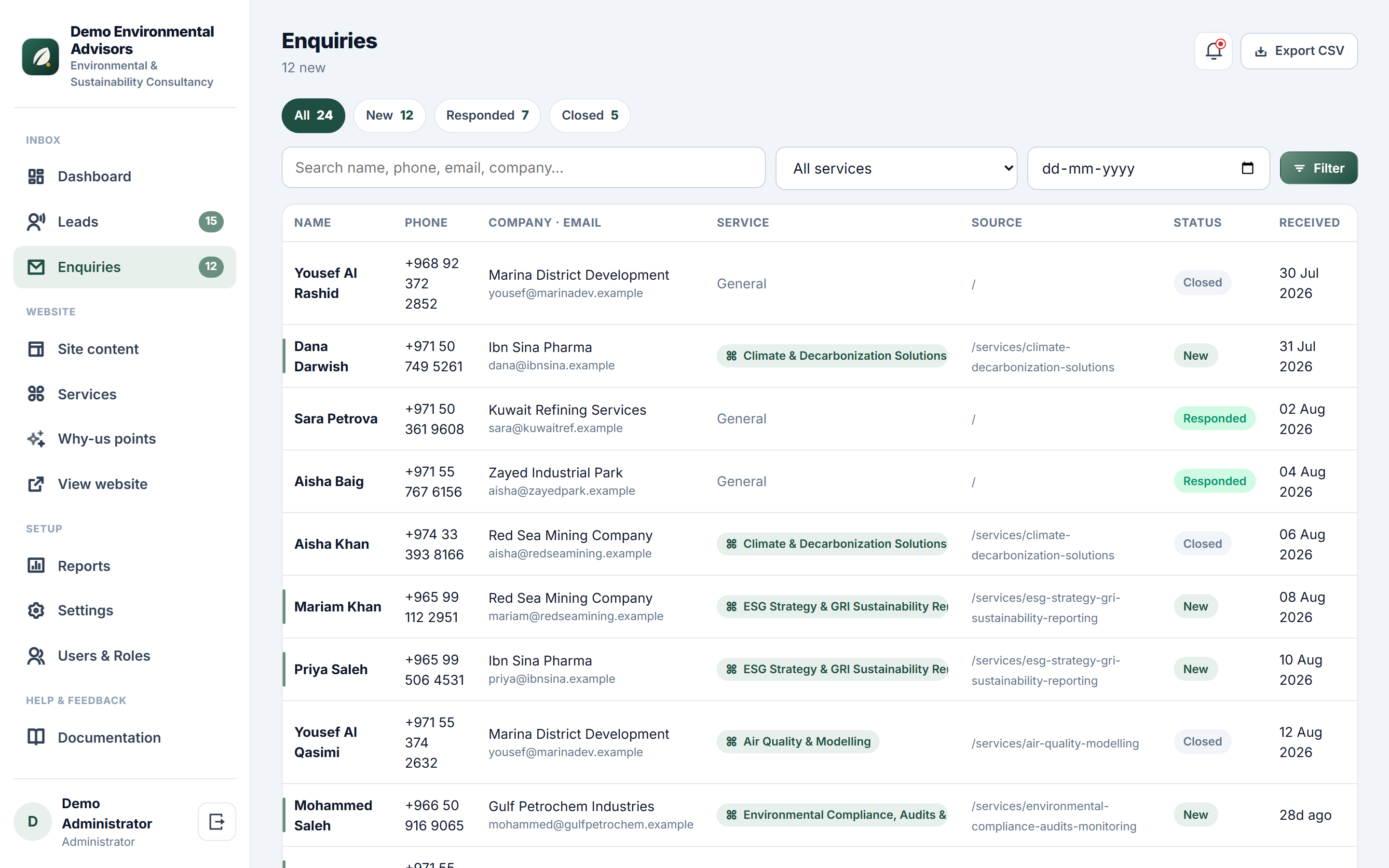 Environmental & Sustainability Consultancy Platform screenshot