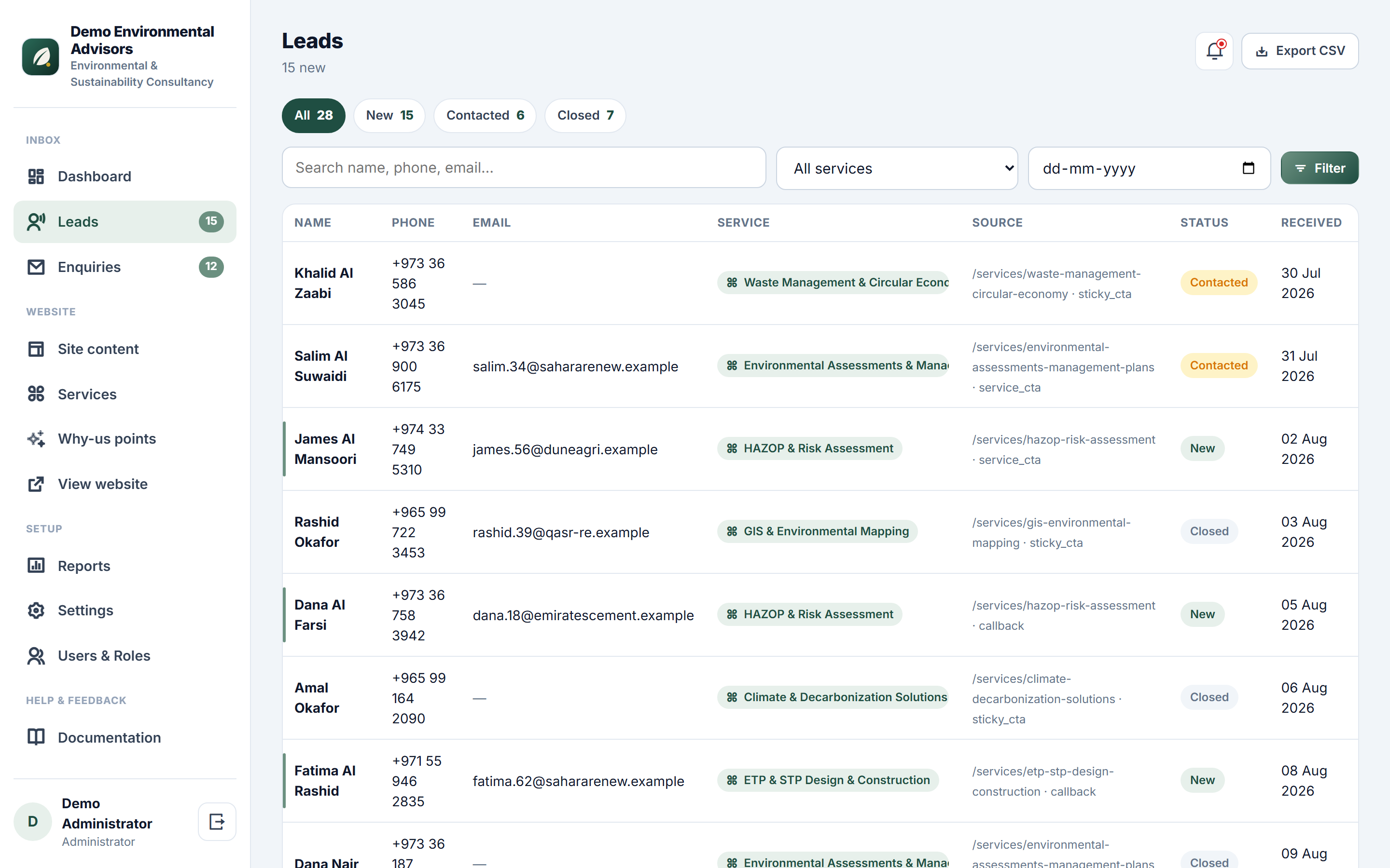 Environmental & Sustainability Consultancy Platform screenshot