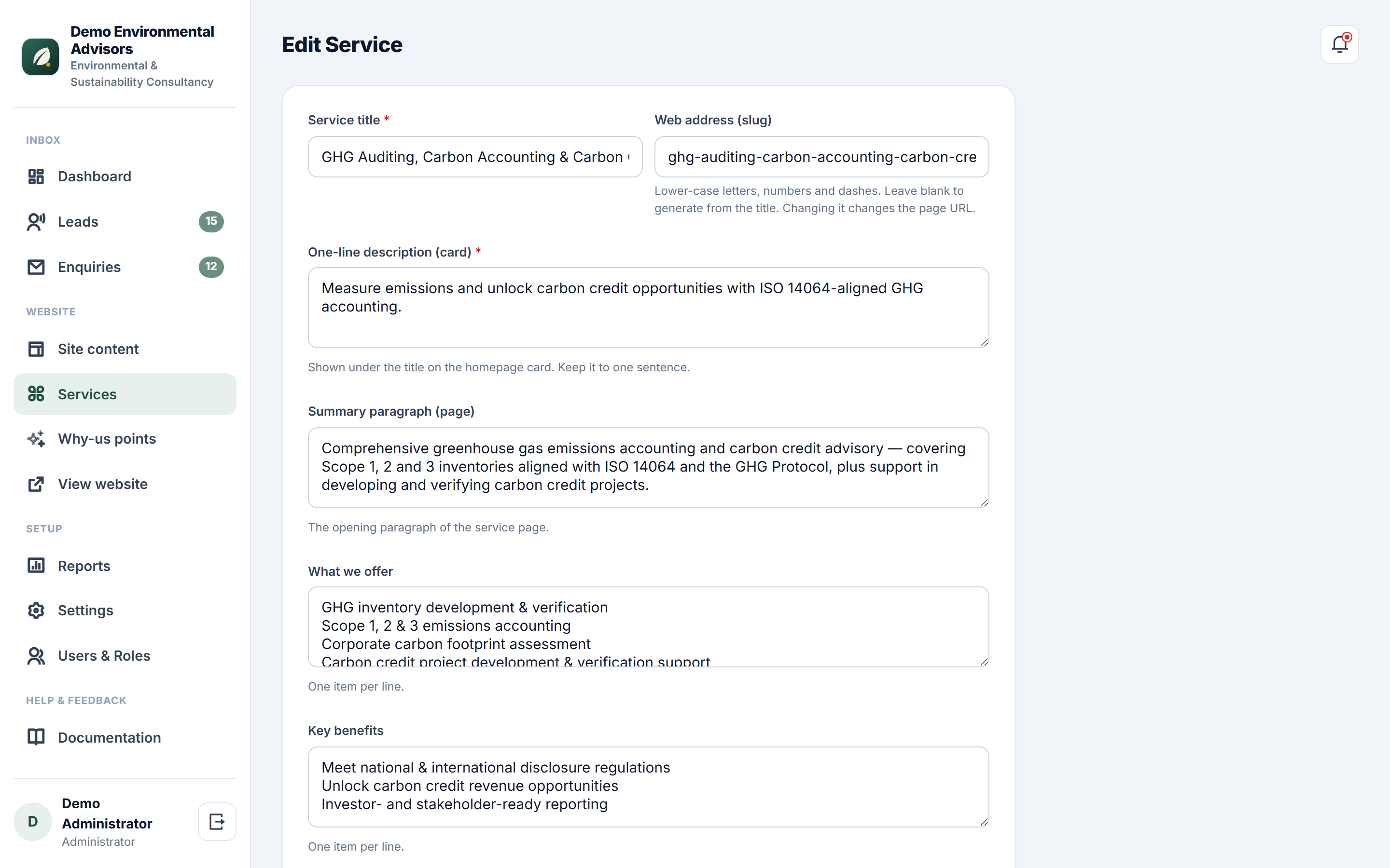 Environmental & Sustainability Consultancy Platform screenshot