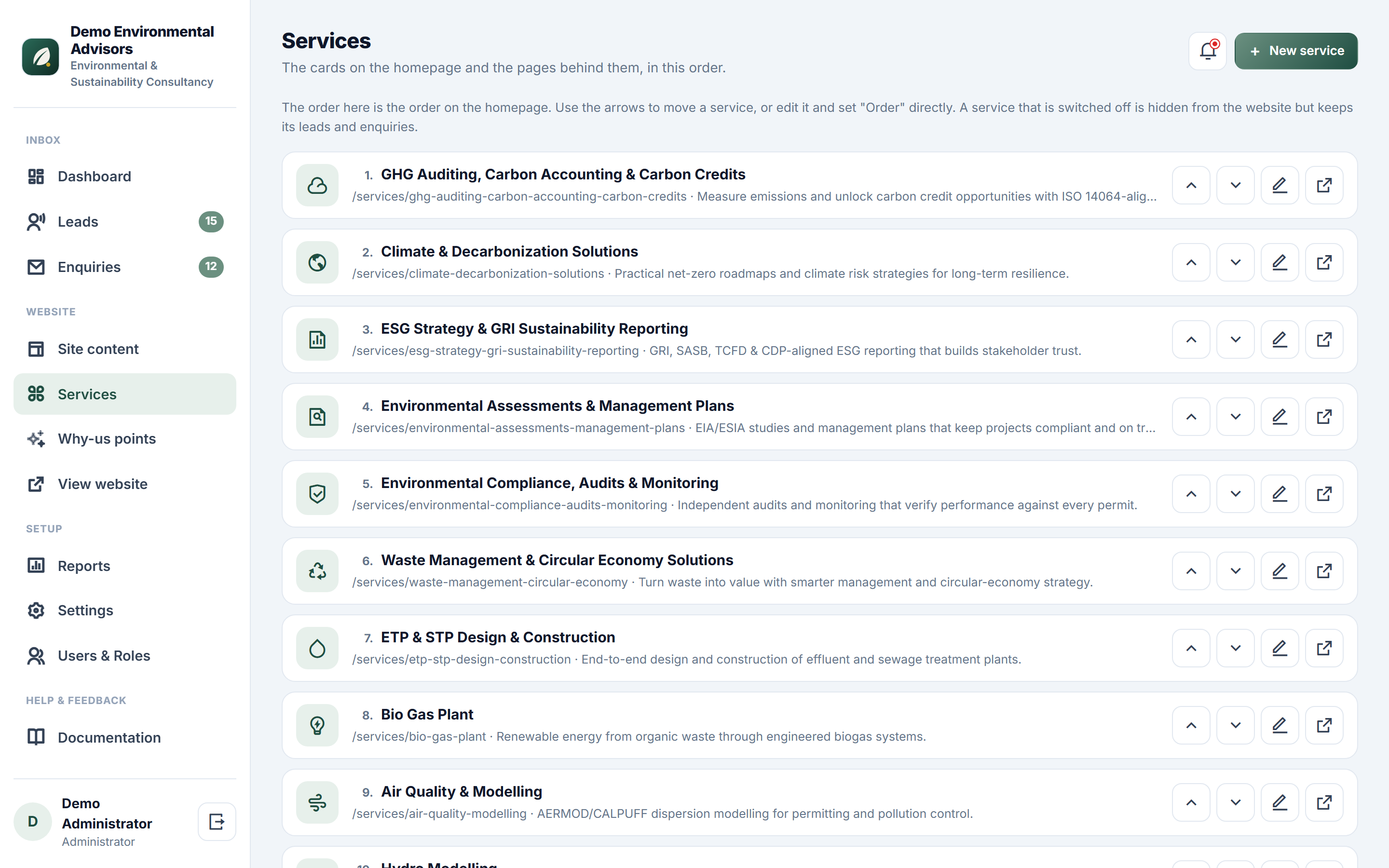 Environmental & Sustainability Consultancy Platform screenshot