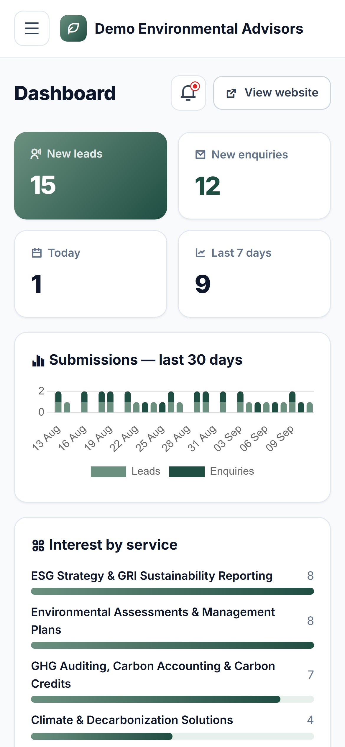 Environmental & Sustainability Consultancy Platform screenshot