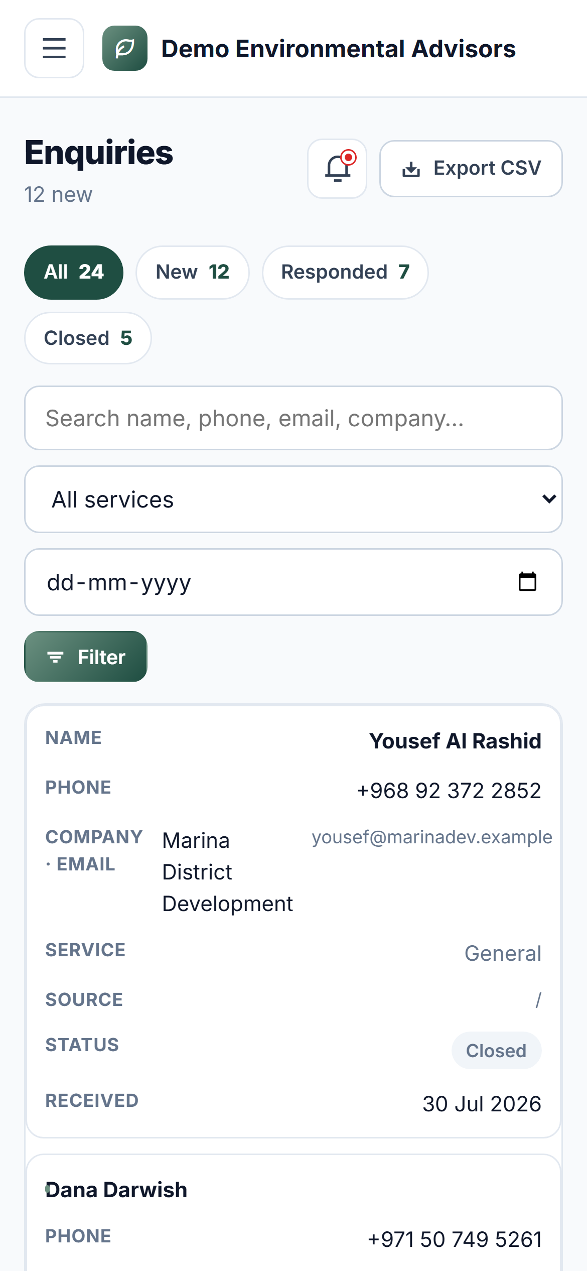 Environmental & Sustainability Consultancy Platform screenshot