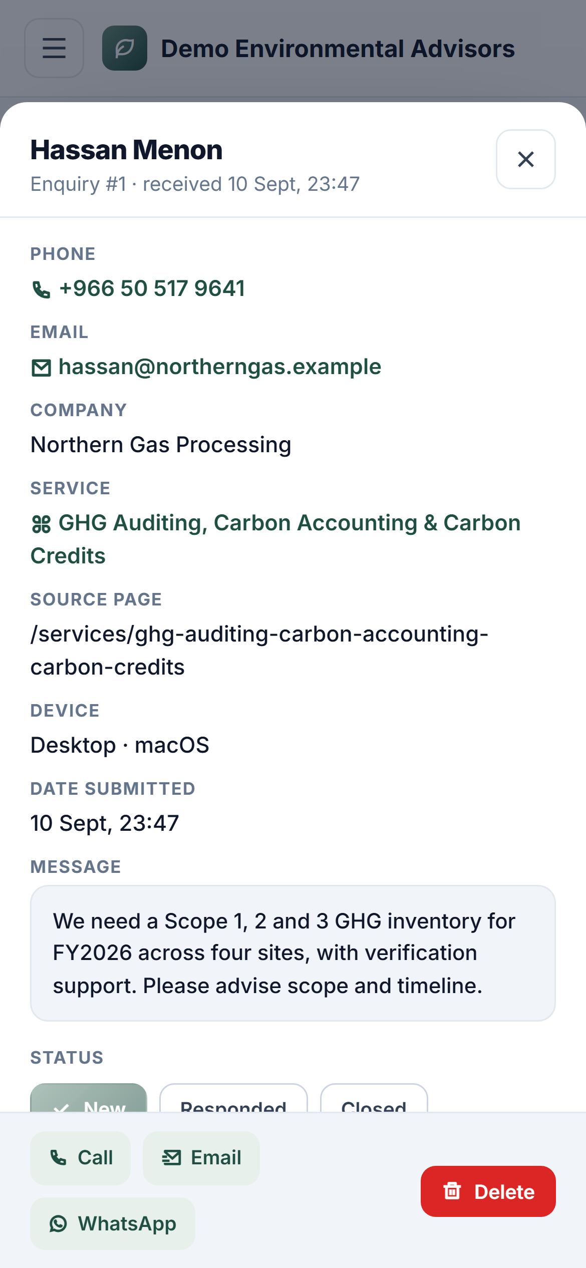 Environmental & Sustainability Consultancy Platform screenshot