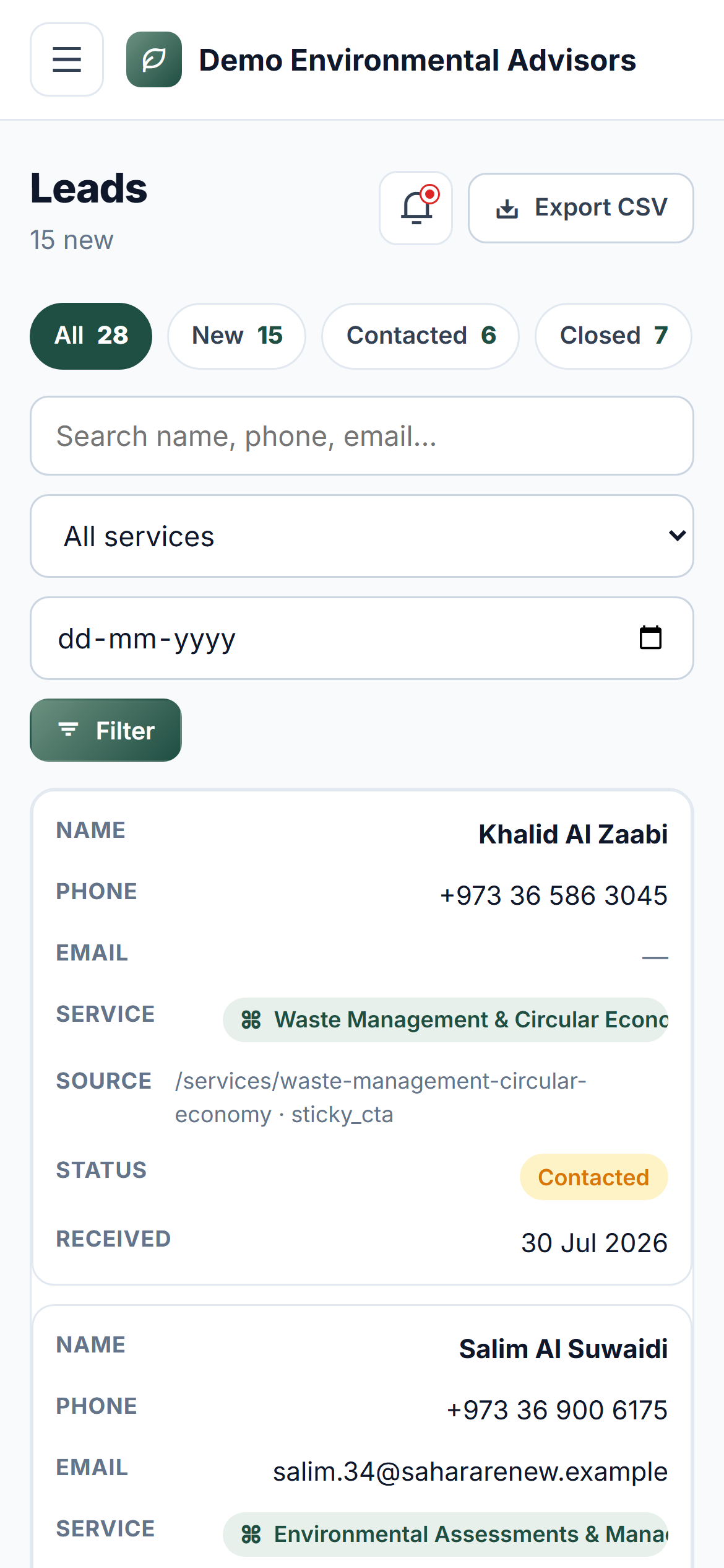 Environmental & Sustainability Consultancy Platform screenshot