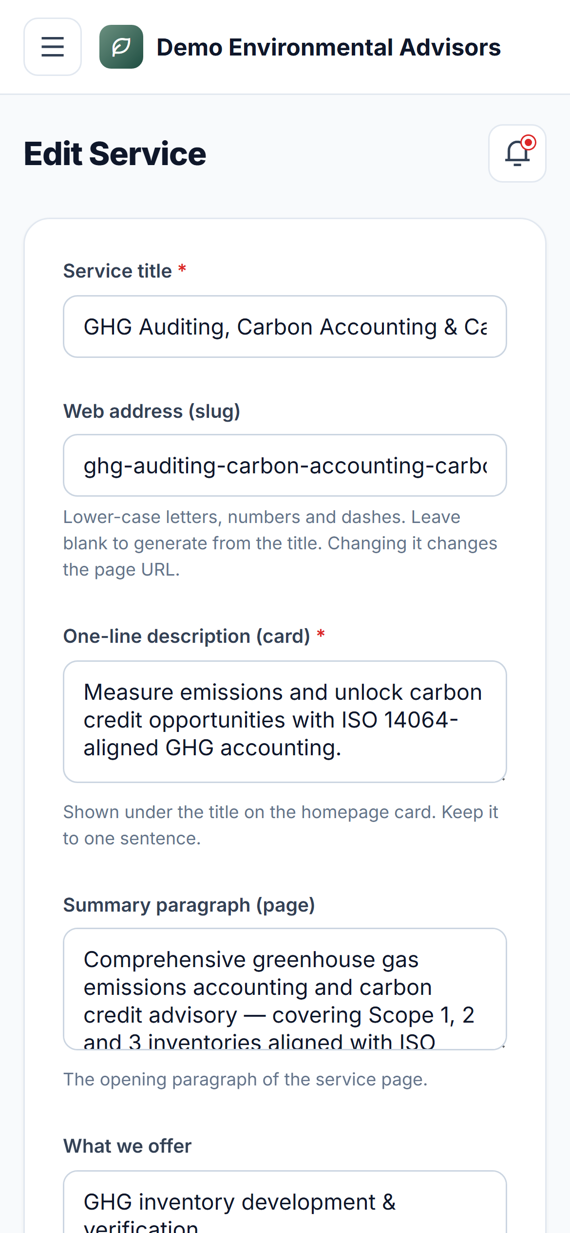Environmental & Sustainability Consultancy Platform screenshot