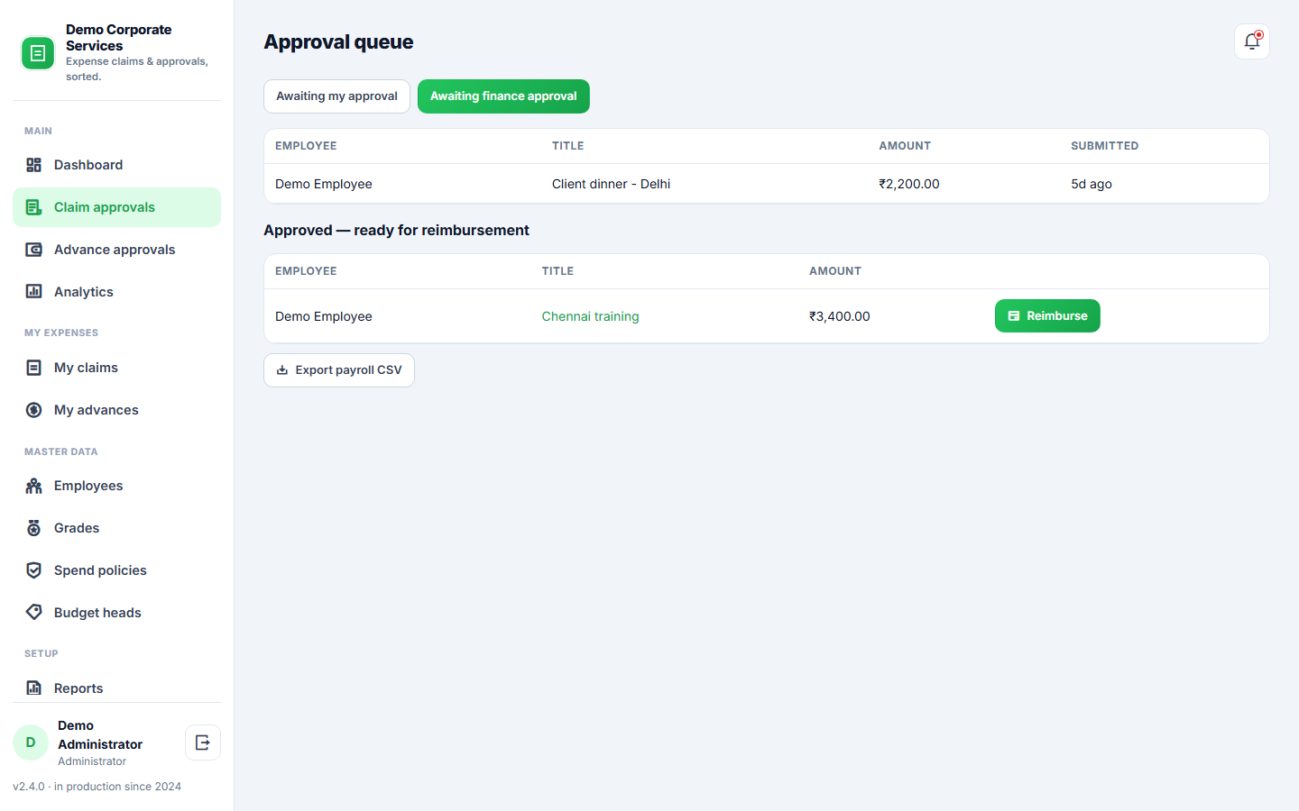 Expense Claim & Reimbursement Software screenshot
