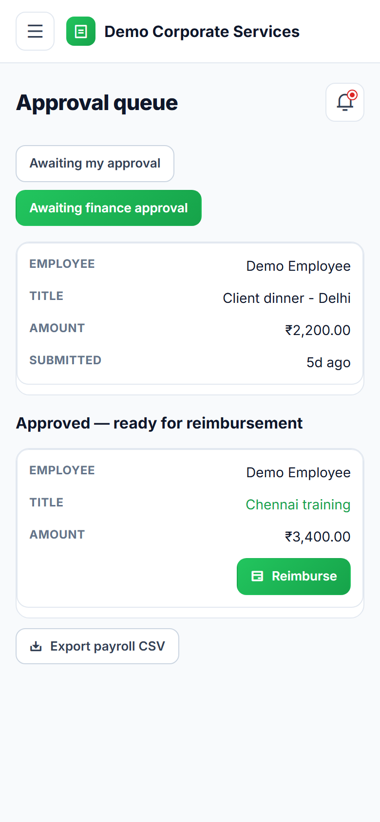 Expense Claim & Reimbursement Software screenshot