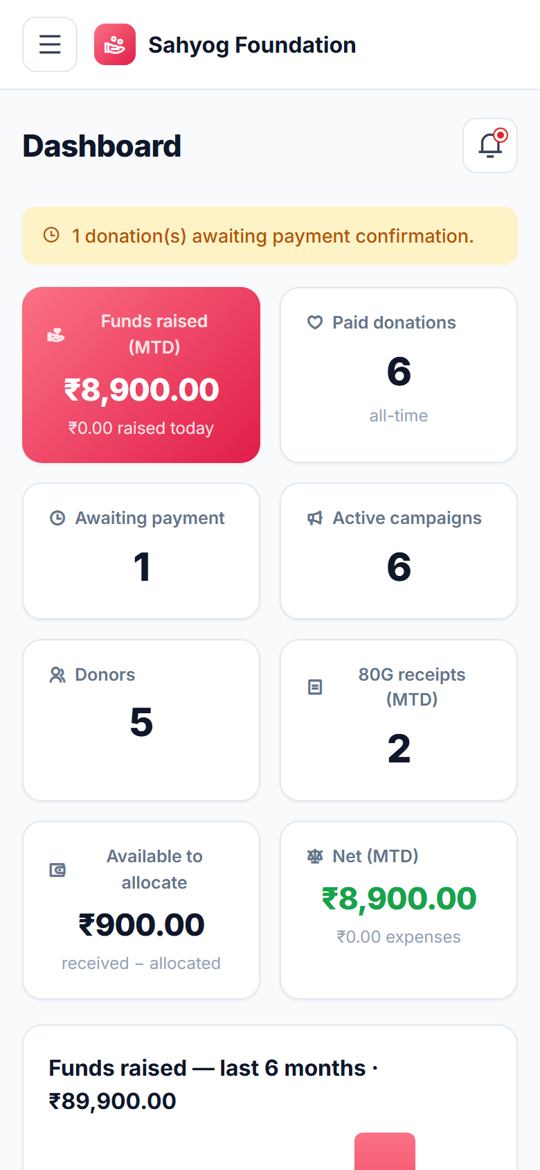 NGO Donor & Fund Management screenshot