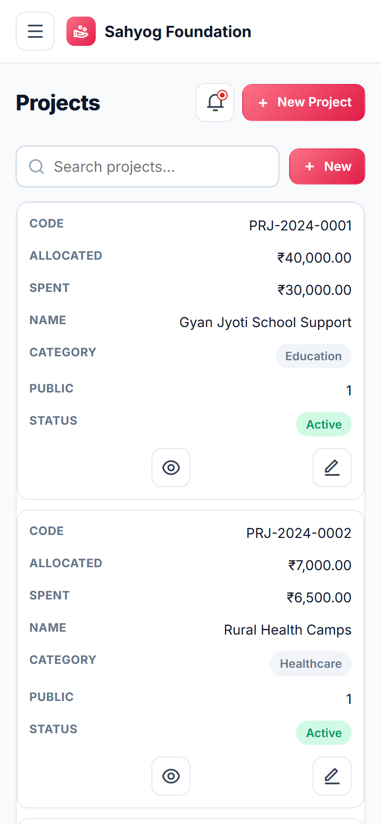 NGO Donor & Fund Management screenshot