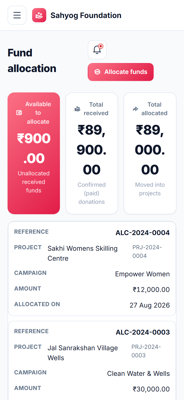 NGO Donor & Fund Management screenshot