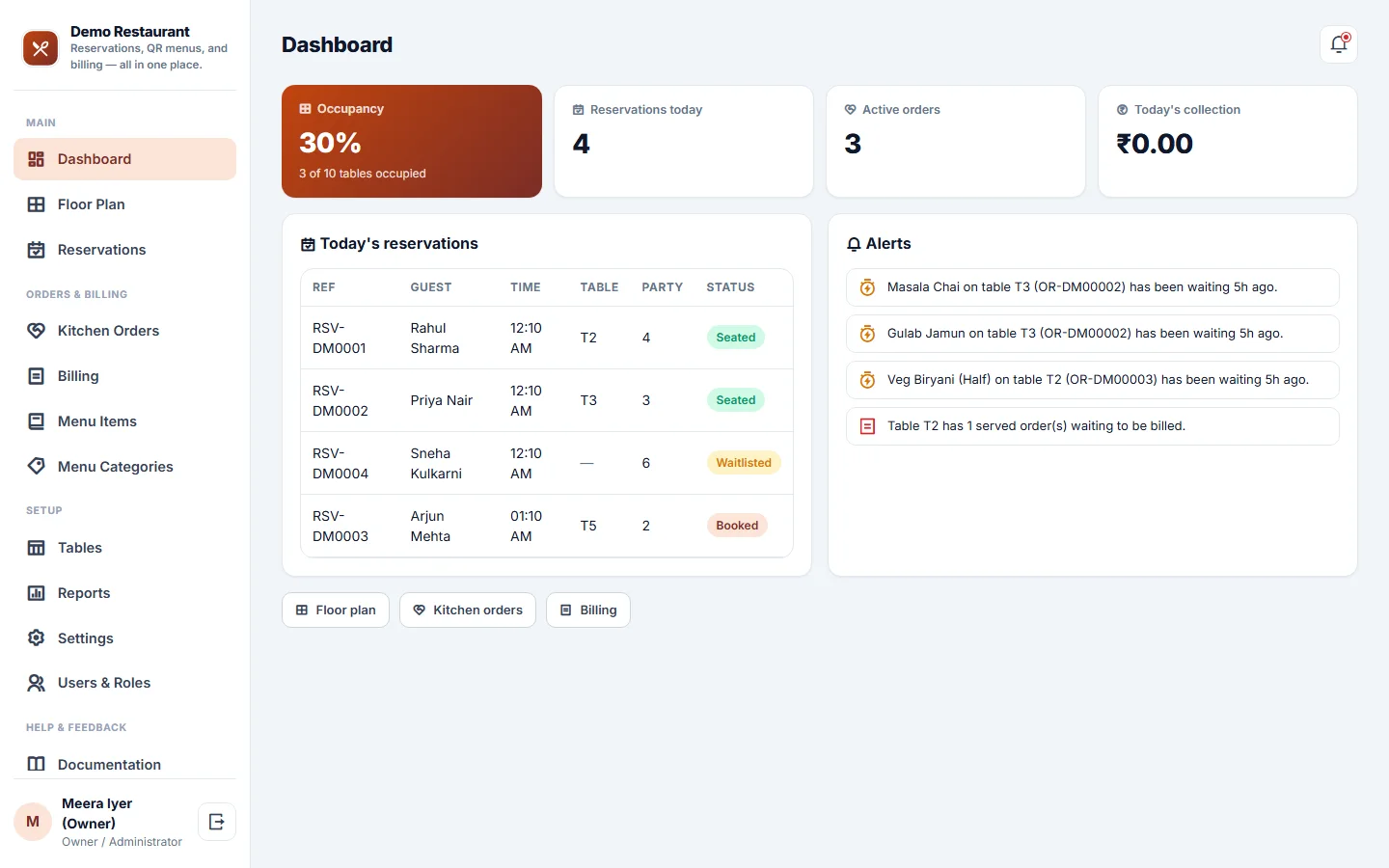 Restaurant Table Booking & Digital Menu Software